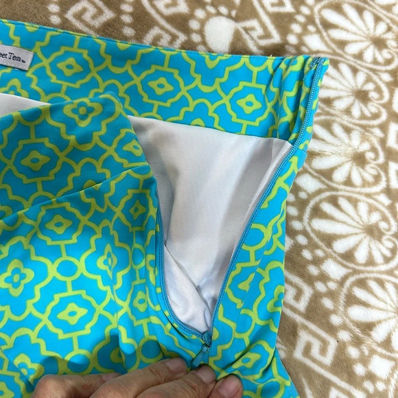 Sunsets & Sweet Tea Womens Dress Abstract Size 13 Nylon Blend Green Yellow - Picture 4 of 7